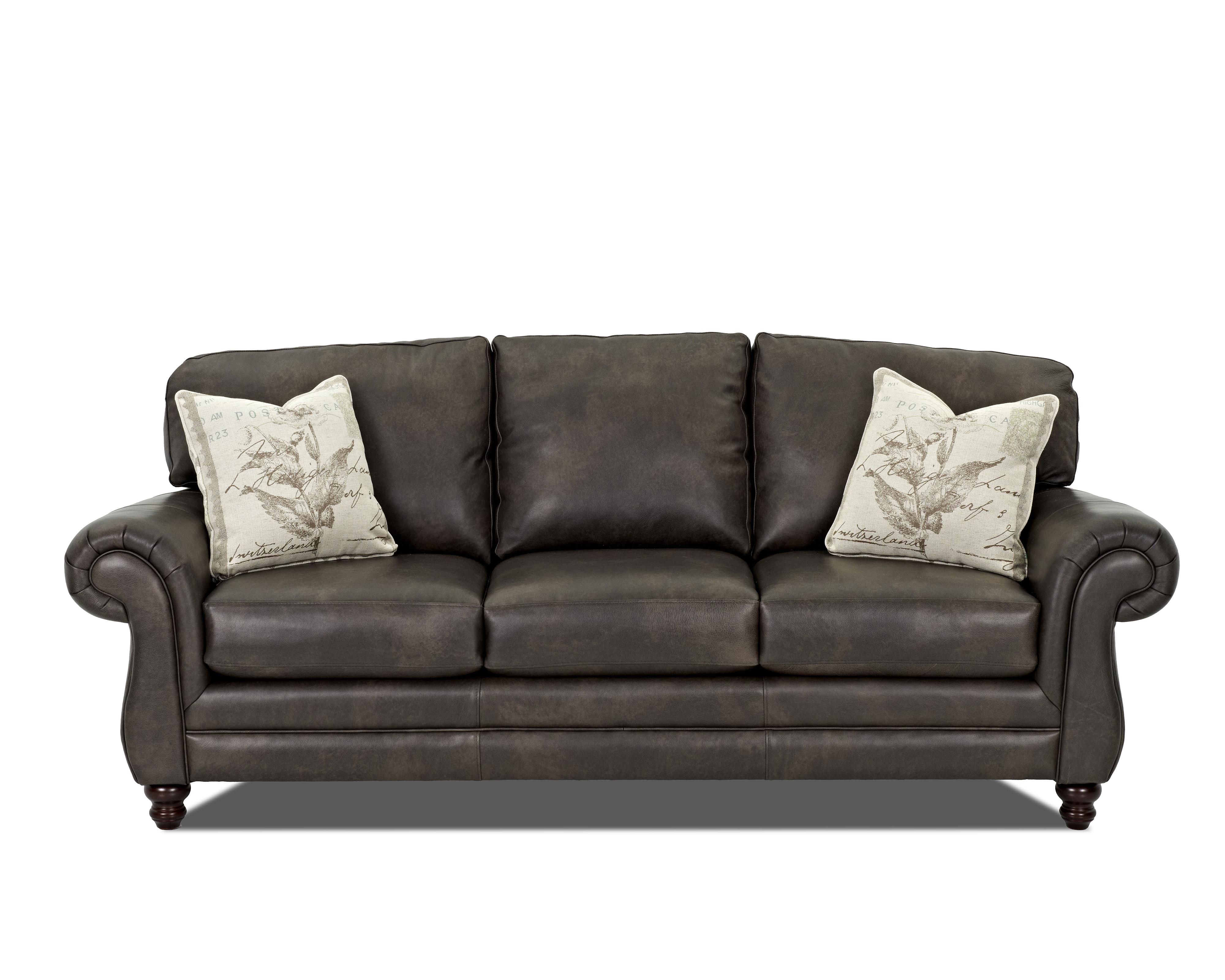 Klaussner Valiant Leather Sofa with Accent Pillows Wayside Furniture